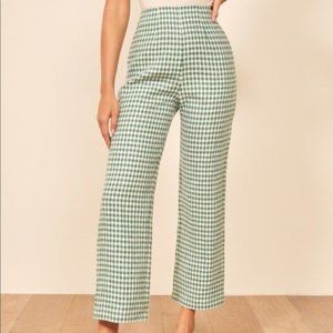 Reformation Gingham Green Noble Pants - NWT